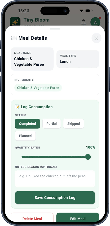 Mobile app screen